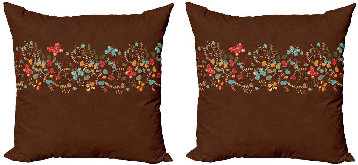 ABAKUHAUS Kussenhoes-Set 2x40x40 cm – Dubbelzijdig bedrukt, Multicolor, Valentijnsontwerp Dunkelbruin