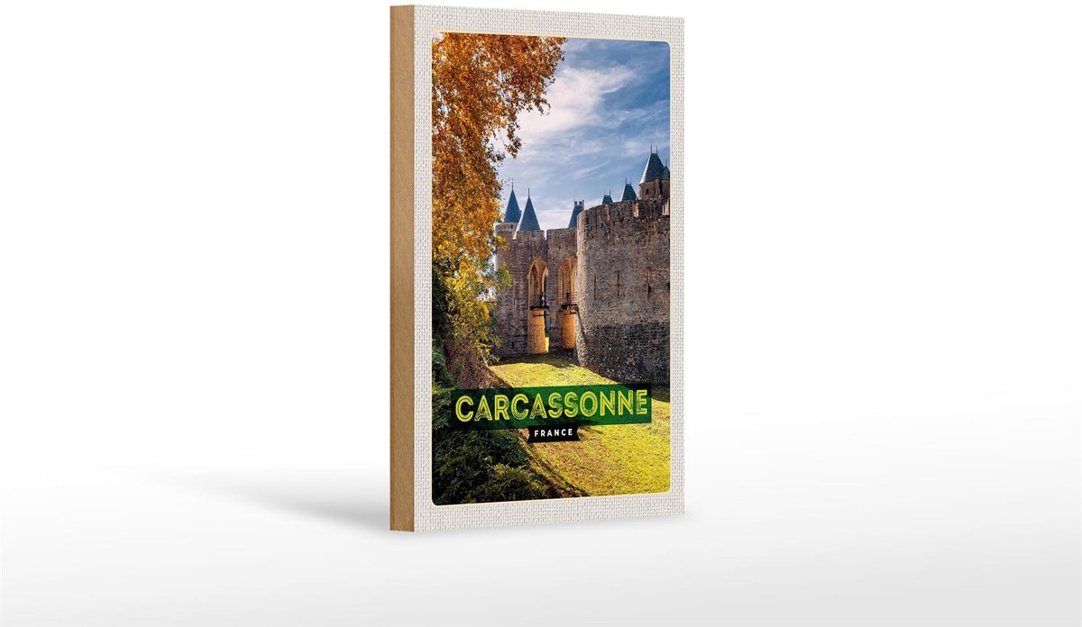 Femer Holzschild Reise 12x18 cm Carcassonne France Reiseziel Urlaub