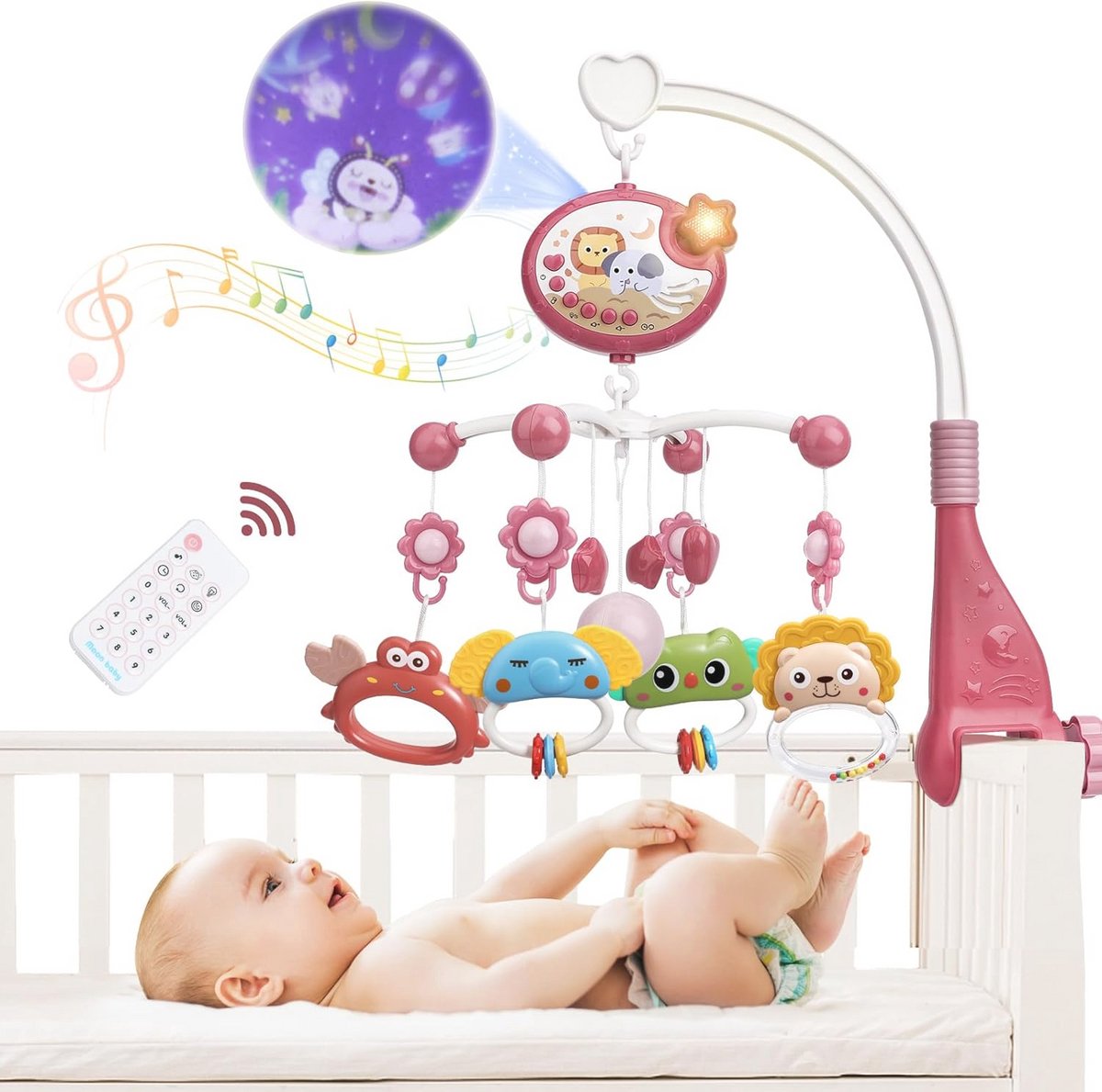 Mobiel babybed met Sterrenprojectie, Timerfunctie en Afstandsbediening - Muziek & Nachtlampjes voor Pasgeborenen