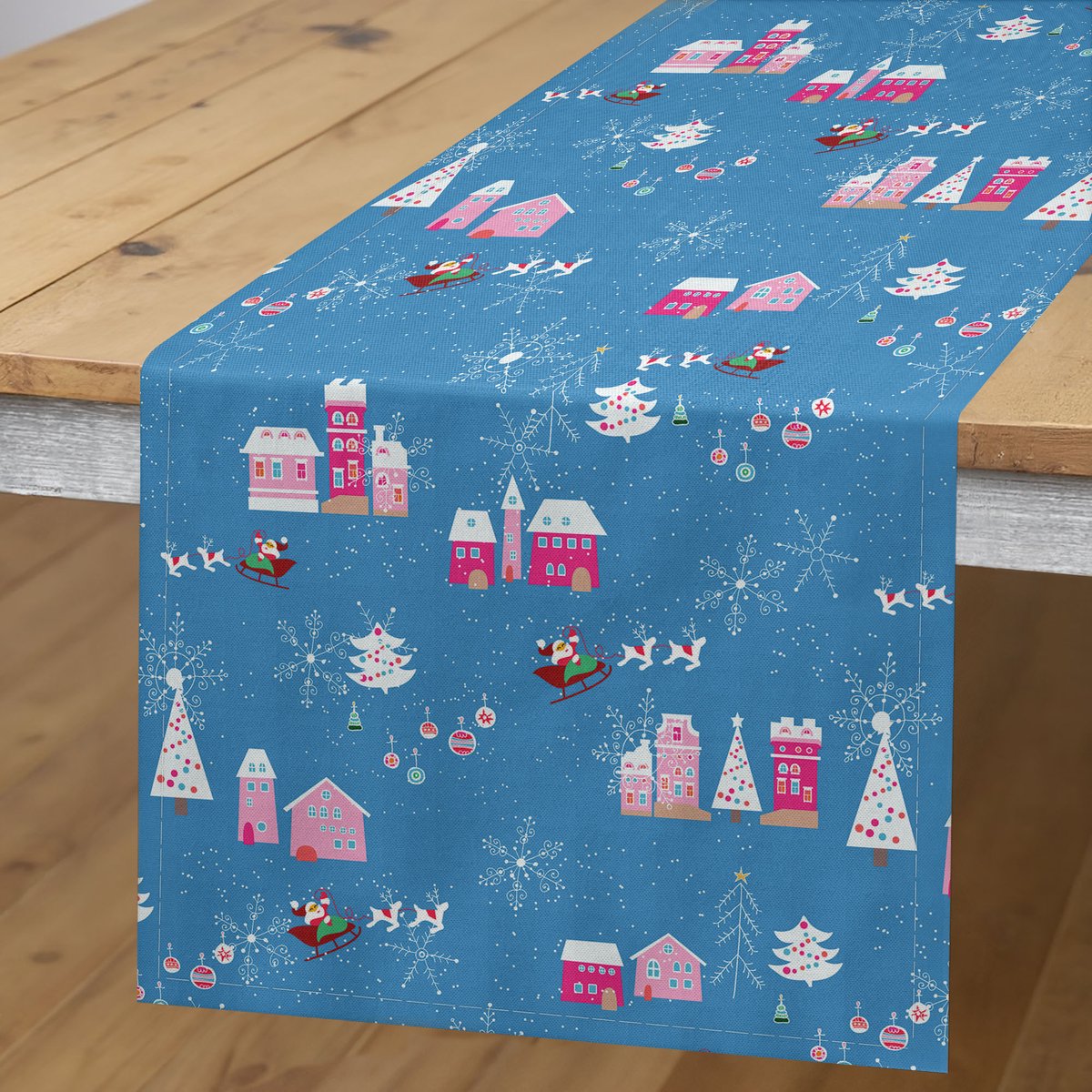 ABAKUHAUS Kersttafelloper – Noël-landschap – 40x180 cm – Zeeblauw