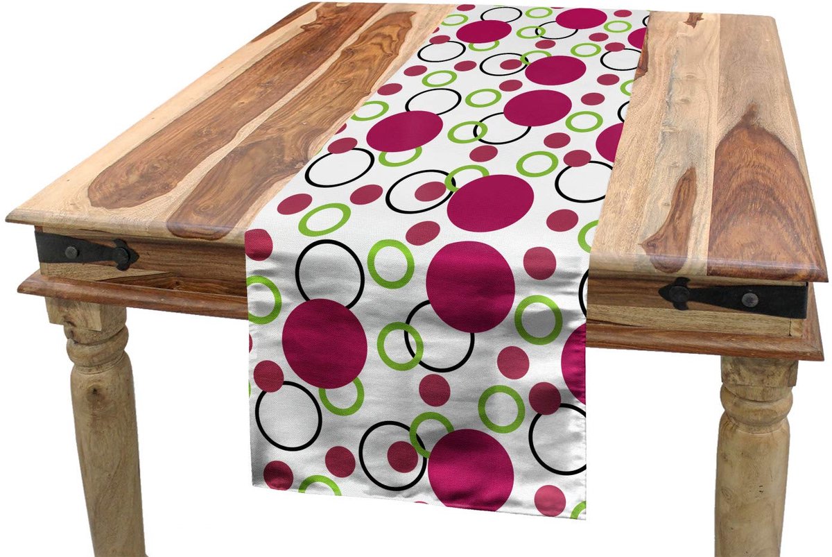 ABAKUHAUS Roze-Groene Tafelloper – 40×180 cm – Polyester, handgestikte randen