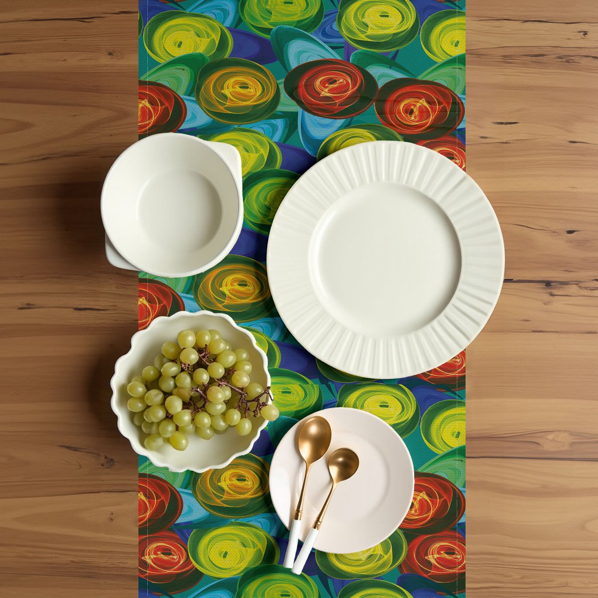 ABAKUHAUS Abstrakt Tafelrunner – 40x180 cm – Groen Geel Rood