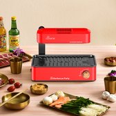 BBQ Électrique Sans Fumée - Température Réglable - Revêtement Antiadhésif - Adapté pour 2-4 Personnes (Rouge)