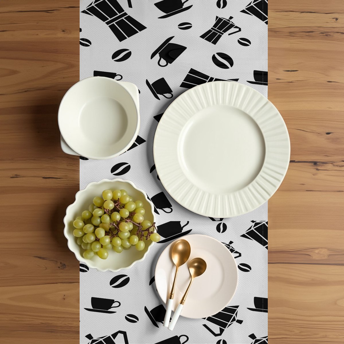 ABAKUHAUS Tafelloper – 40x180 cm, wit/donkergrijs, Polyester, machinewasbaar