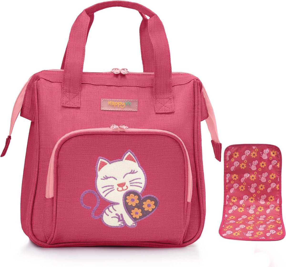 Babypop Luiertas met Verschoonmat en Kat Borduursel - Speelgoedaccessoires voor Kinderen