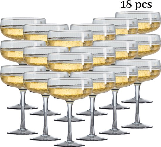 Verres à champagne OTIX - 18 pièces - Flûtes à champagne - Relief - Côtelé - Glas fumé - Grijs - Verres à cocktail Pornstar Martini - TINI