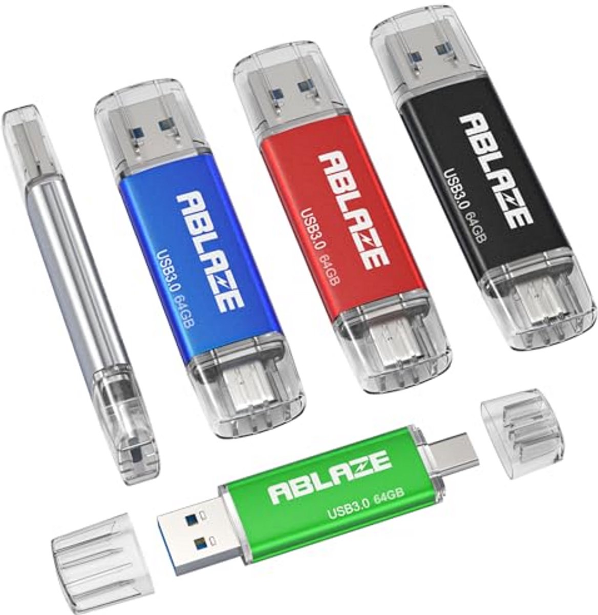 Dual USB C Sticks 64 GB - 5 Stuks - OTG 3.0 - 2-in-1 voor Mobiele Telefoon, Laptop en PC