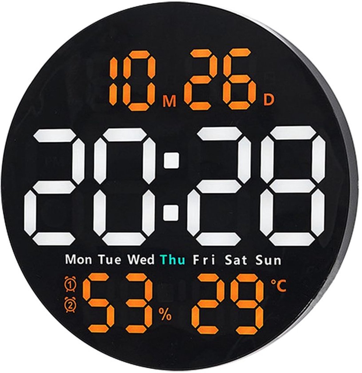 longziming -Digitale Wandklok 25 cm – Luxe, Helder, Functioneel, Met Timer, Dubbele Alarmen en Afstandsbediening–Oranje