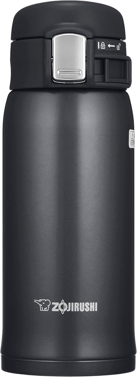 Thermosfles voor dranken, roestvrij staal, glanzend zwart, 360 ml