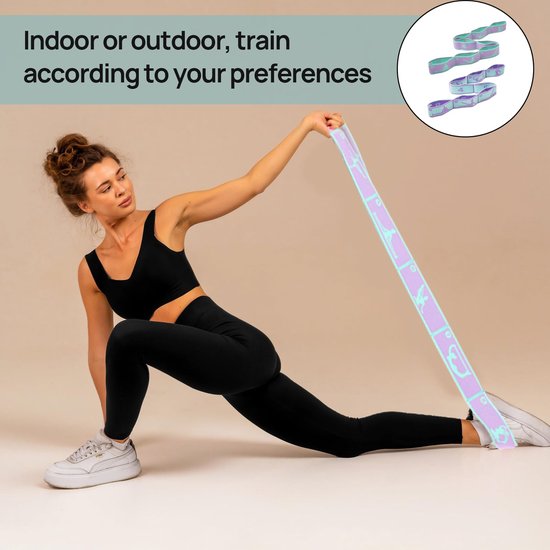 Set van 2 weerstandsbanden met 8 slingen, Yoga band, voor stretches en een effectieve yoga training, Fitness band, stretch band en oefening band in één, ideaal voor de van Merkloos — afbeelding 3