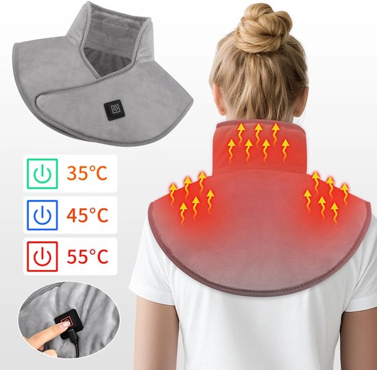 Elektrisch verwarmde schoudervullingen, nekondersteuning, nekmassage met drie standen en warmtetherapie, warme sjaal Geschikt voor het ontspannen van schouders, nek en rug.