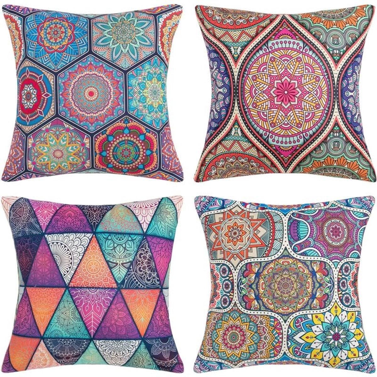 Kussensloop - Kussenhoes 40x40 - Bohemian Mandala Floral Ethnic Style Kussensloop - Polyester materiaal - Vierkante kussensloop - Geschikt voor banken, woonkamers en andere woonaccessoires - 40x40 cm
