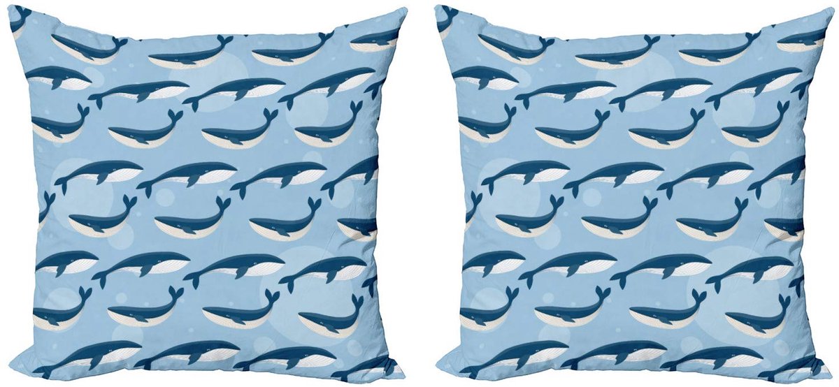 ABAKUHAUS Cartoon Wal Kussenhoes 2x45 cm – Dubbelzijdig Druk – Blauw/Wit Blauw Wit