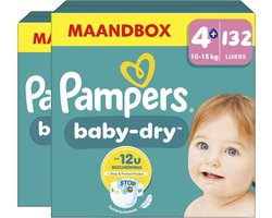 Pampers Baby-Dry luiers - Maat 4+ (10-15kg) - 264 stuks (2 x 132 luiers) - Unieke extra laag - Absorberende kern - Dubbele beschermrandjes (Tot maat 5+)