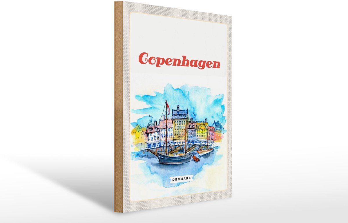 Holzschild Reise 30x40cm Bild Copenhagen Denmark Boot