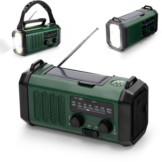 Lion D'or® - Noodradio - 10.000mAH Batterij - Noodradio Solar Opwindbaar - USBC Oplaadbaar - Powerbank - Noodpakket - Noodrantsoen - Draagbare Radio - Groen