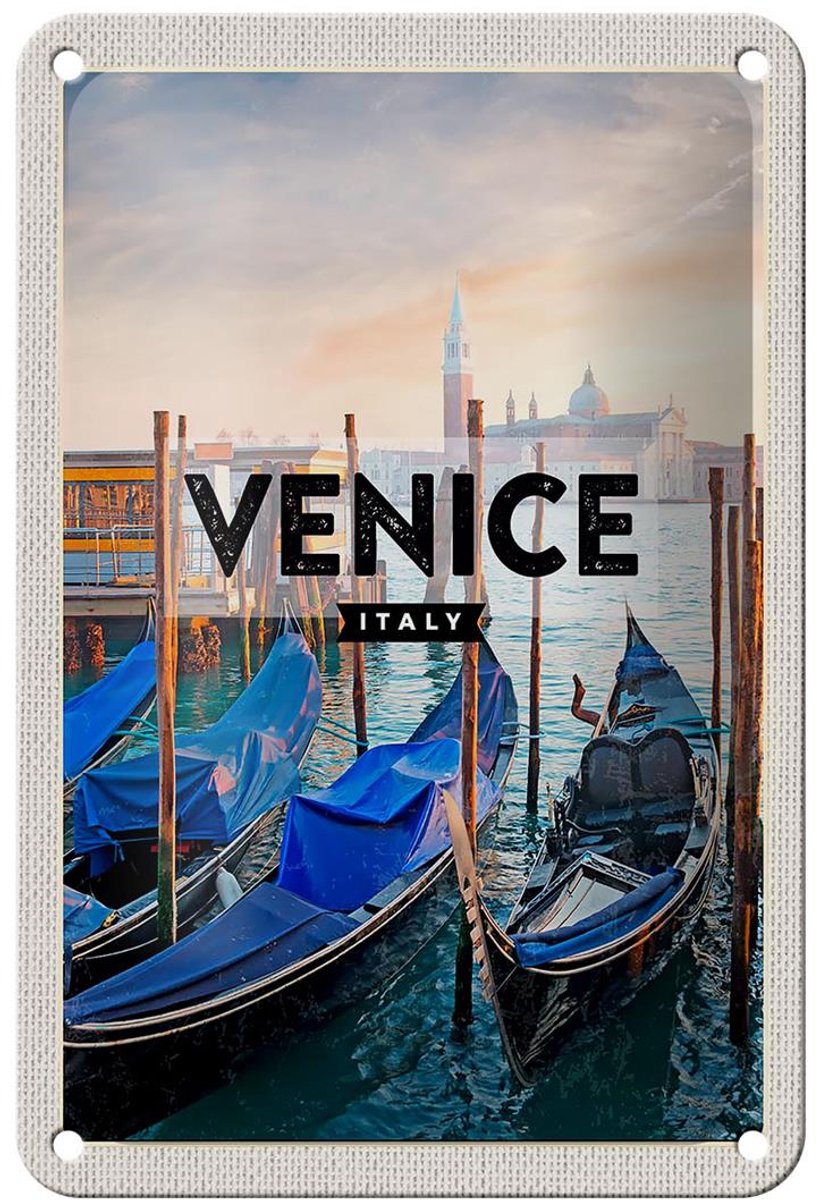 Blechschild Reise 12x18cm Venice Venedig Boote Meer