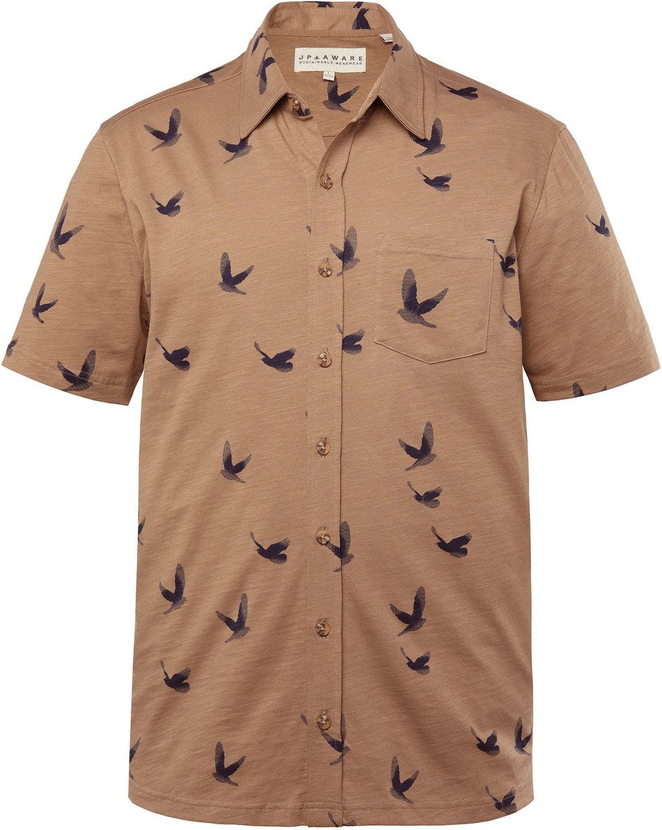 JP 1880 - Heren - Jersey overhemd duurzaam korte mouwen Modern Basic Fit - Lichtbruin - Maat 6XL