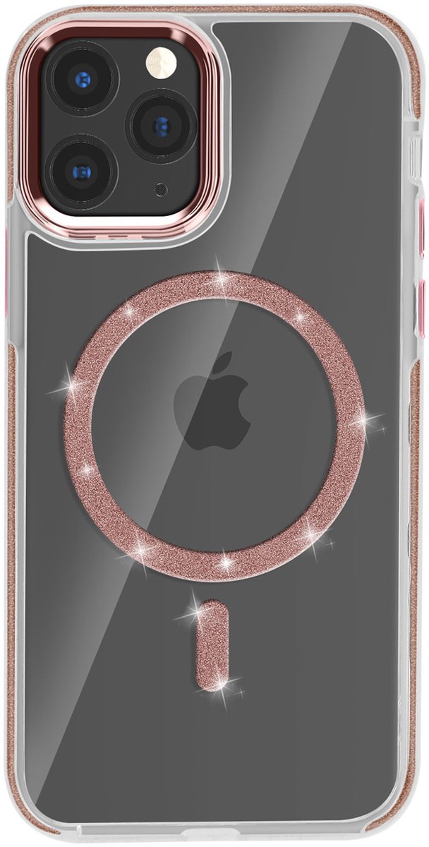 Avizar MagSafe hoesje Geschikt voor Apple iPhone 11 Pro siliconen glitter, Rose goud