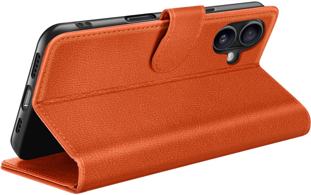 Zanae, Portemonneehoesje Geschikt voor Apple iPhone 16 Standaard en Magnetische Lip, Oranje