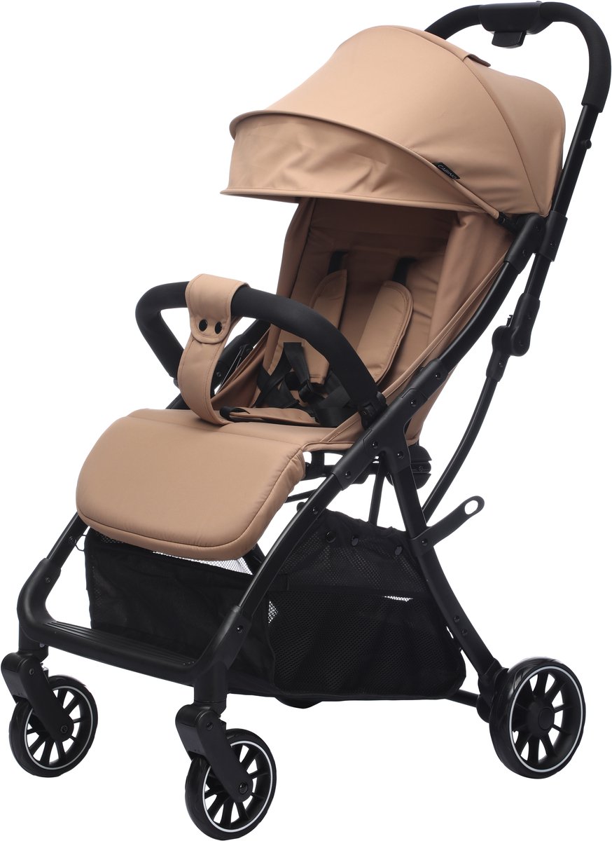 Cabino® Buggy Compact PLUS + Makkelijk Inklapbaar - Geschikt Voor Vliegtuig (Handbagage) & tot 22kg Wandelwagen Buggy Met Verstelbare Rugleuning en Grote Boodschappenmand Inclusief Reishoes & Bekerhouder – Beige – foto 7