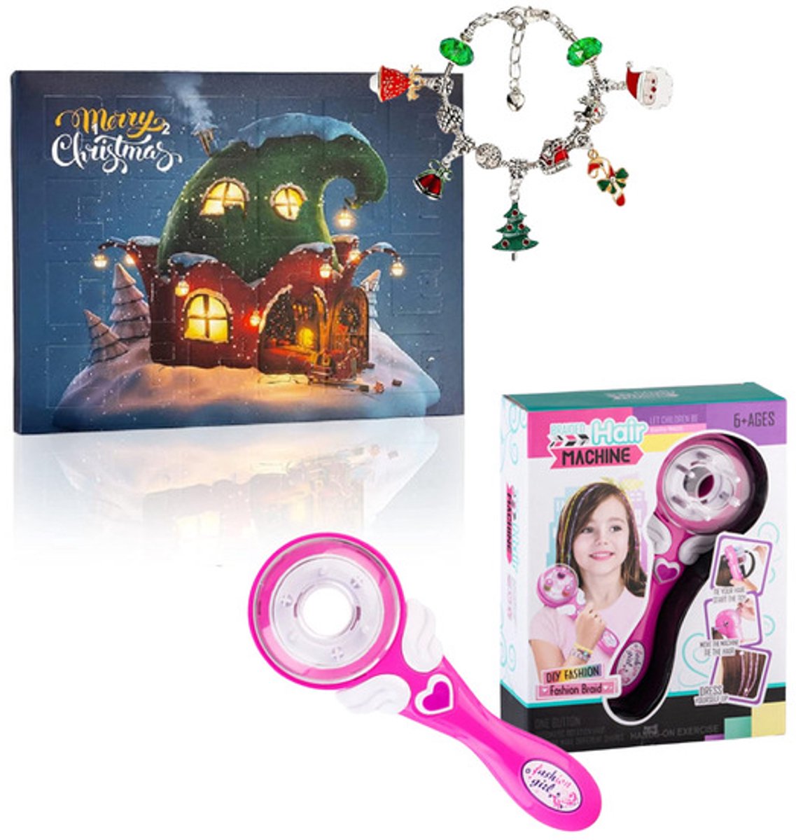 Jojoy - Kerst Adventskalender Armbandenset - Magische Vlechtmachine - 22 Bedels - 2 Armbanden - Haar Vlechter - ADVENTBRAID