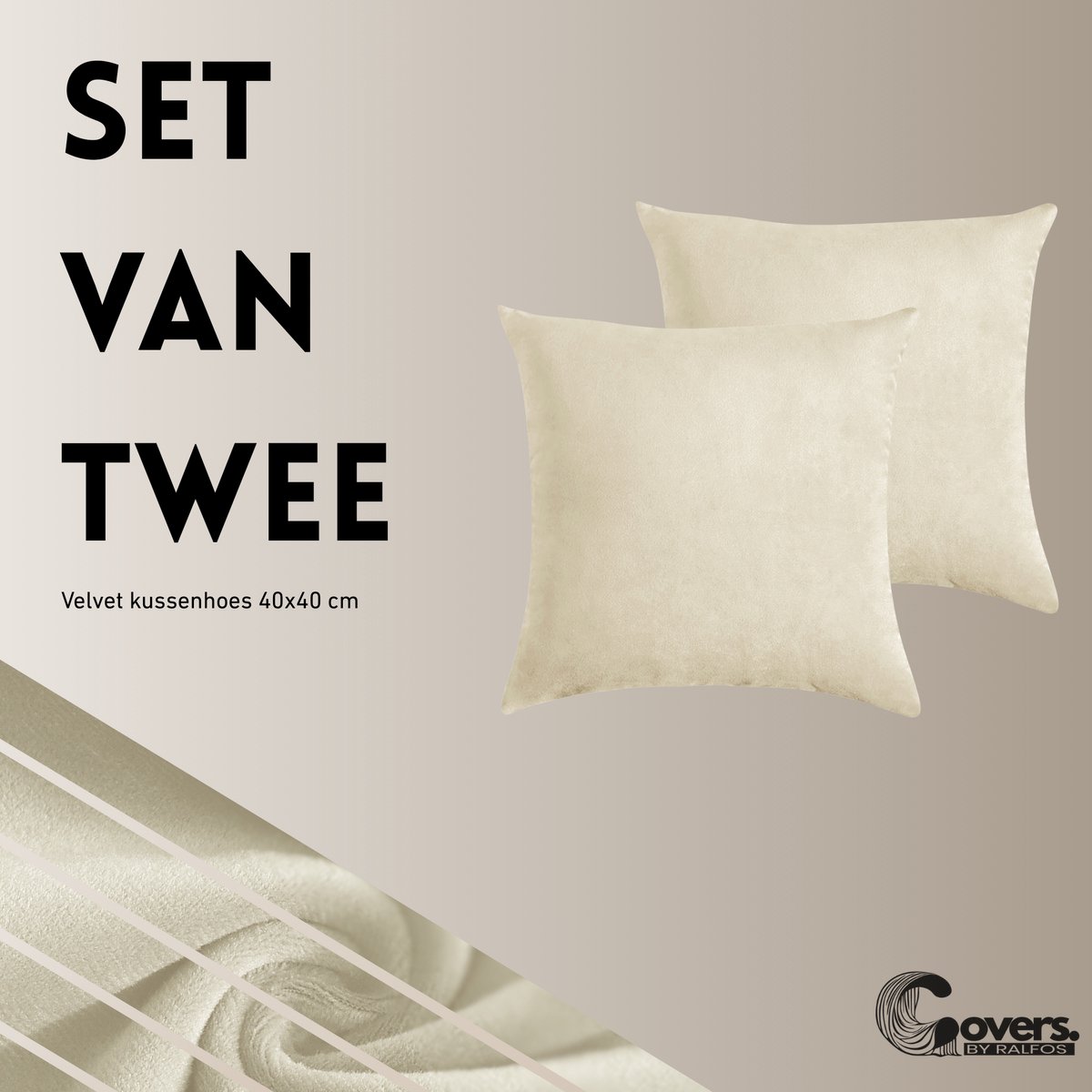 Covers By Ralfos - Set van 2 | Kussenhoes 40x40cm | Champagne Beige Velvet | Luxe Sierkussenhoes | Zonder Vulling