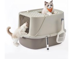 Kattenbak - kattentoilet – Met deksel – Geschikt tot 15 kg - grijs / beige