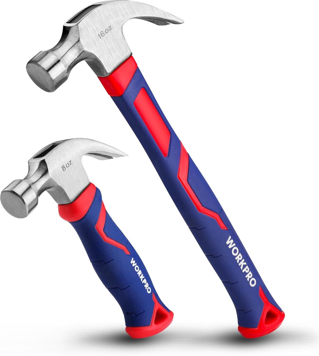 WORKPRO Klauwhamer 2 stuks, 720 g en 340 g, timmermanshamer met klauwfunctie, ergonomische en antislip handgreep, voor houtbewerking, renovaties, doe-het-zelf