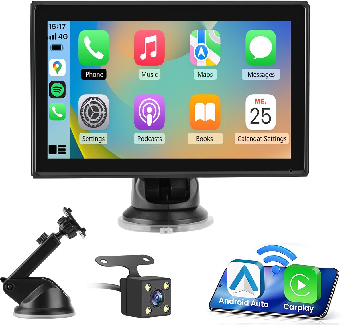 Hexinex HD-navigatiesysteem - 7 inch touchscreen autoradio - Draadloze CarPlay & Android Auto, GPS-navigatie, met 1080P camera