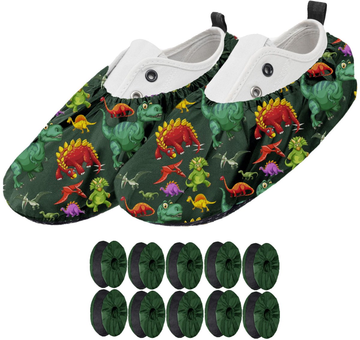 FEROCITY - Schoenovertrekken - Antislip, herbruikbaar - Unisex - Kinder - EU 25-30, 5 paren - Polyester - Dinos