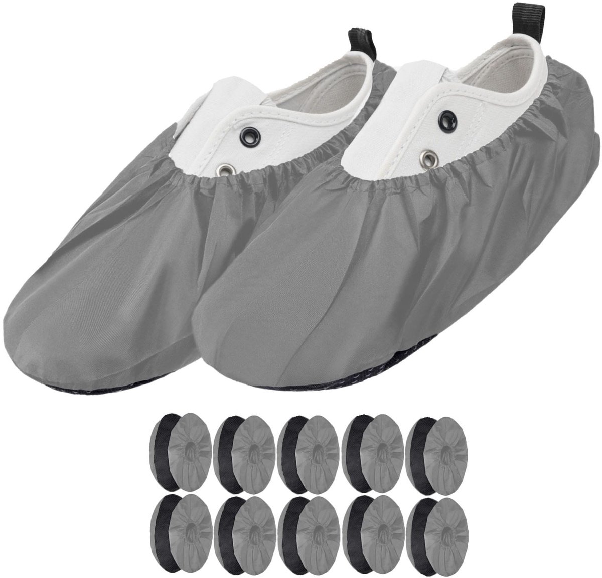 FEROCITY - Schoenovertrekken - Antislip, herbruikbaar - Unisex - Erwachsene - EU 38-45, 5 paren - Polyester - Grijs