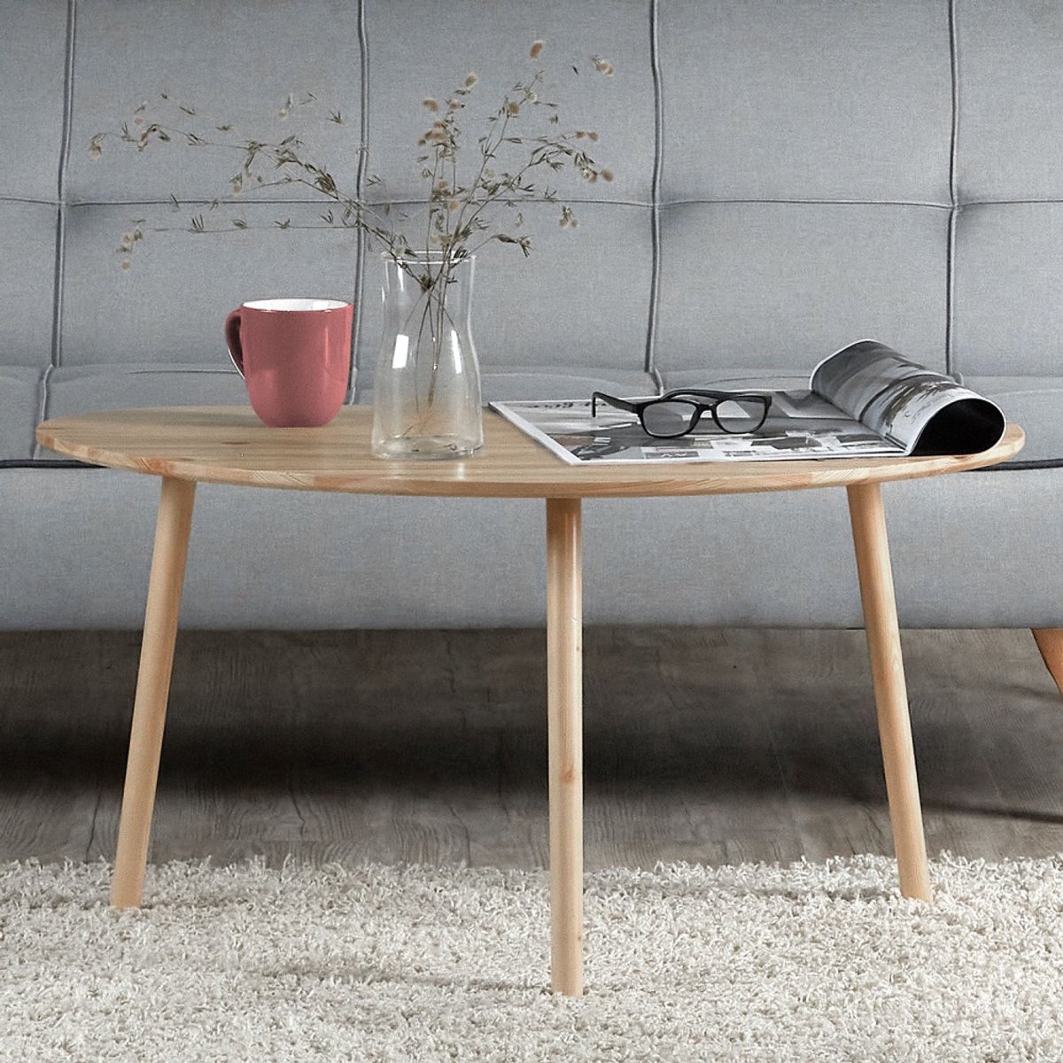 Homestyle4u Bijzettafel - 84x43 cm - Naturel - Grenen