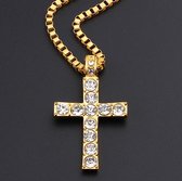Ketting met Kruis Hanger - Diamantjes (Zirkonia) - Goud Kleurig - Kettingen Heren Dames - Schoencadeautjes Sinterklaas Jongen - Cadeaus Mannen