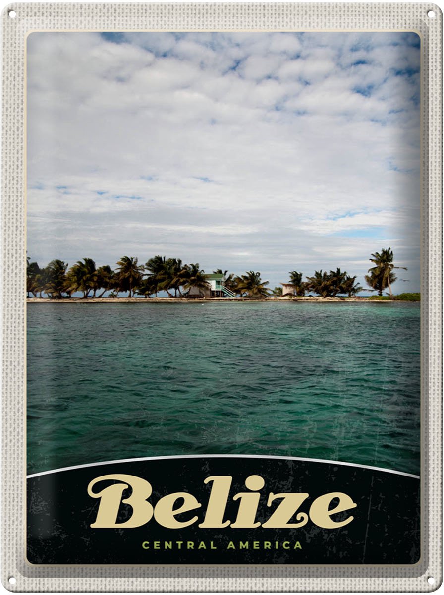 Blechschild Reise 30x40cm Belize Central Amerika Strand