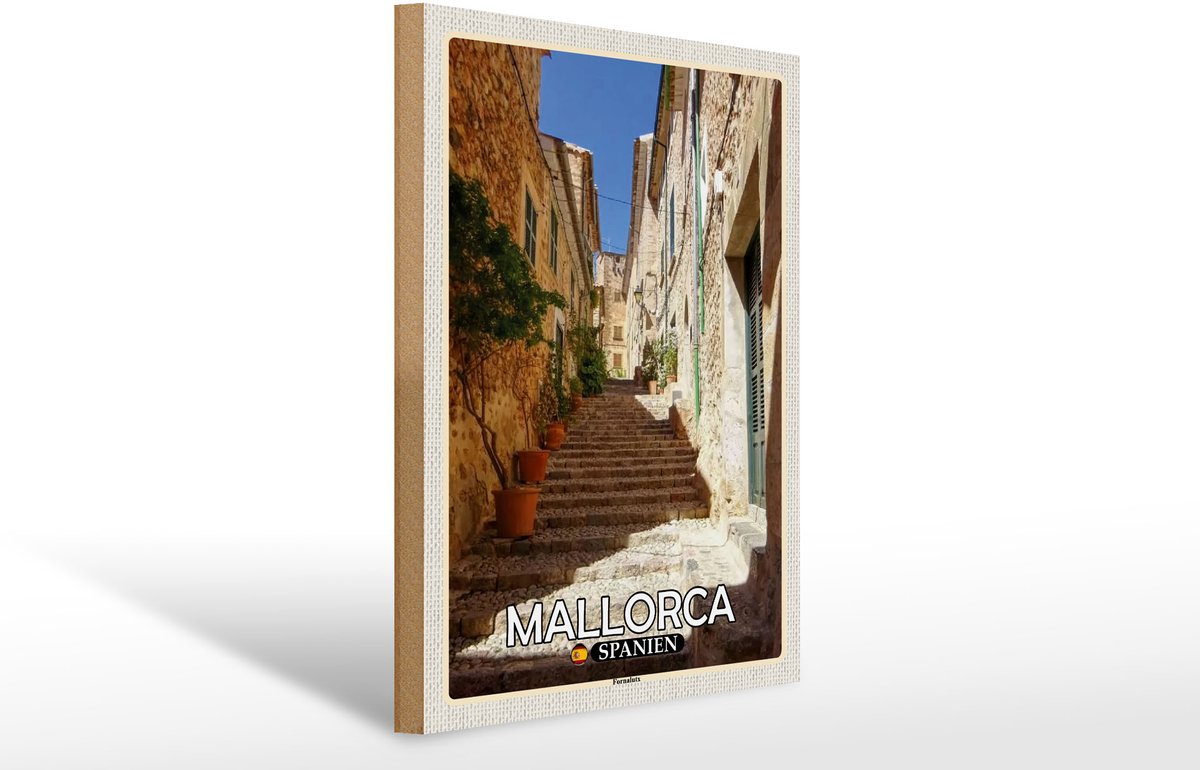 Femer Holzschild Reise 30x40cm Mallorca Spanien Fornaluts Treppen