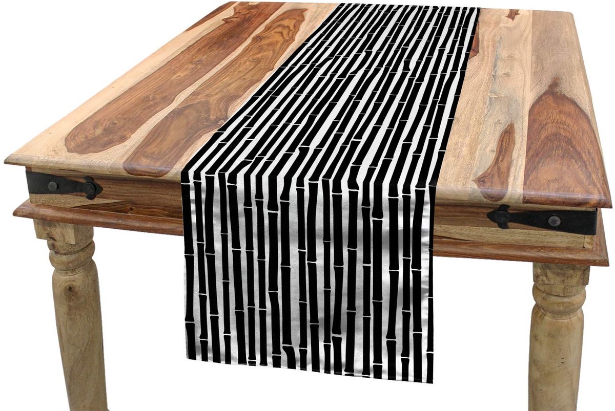 ABAKUHAUS tafelloper – 40x180 cm – zwart-wit, polyester