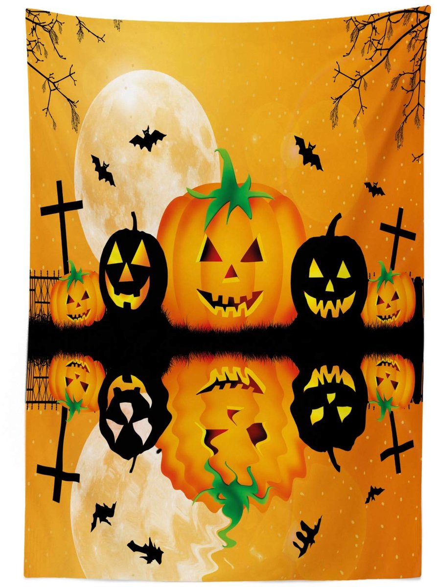 ABAKUHAUS – Tafelkleed 140x200 cm – Halloween oranje/zwart – satijnmix