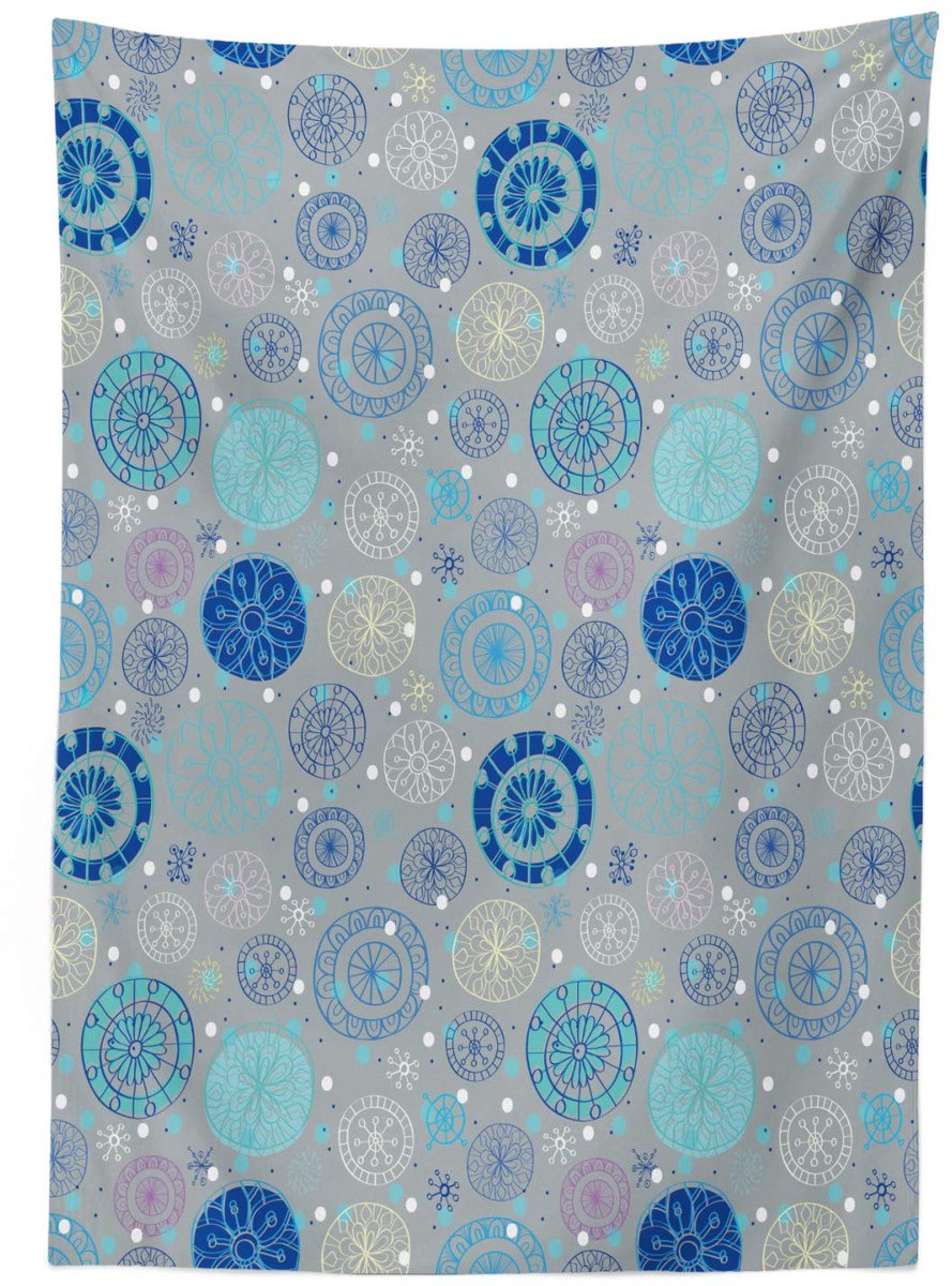 ABAKUHAUS Gekritzel Tafelkleed – 140x240 cm – Beige Blauw Aqua – Satijn