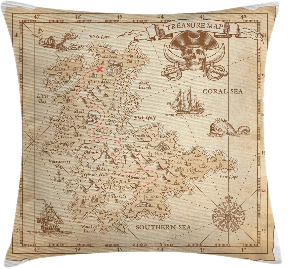 ABAKUHAUS Crème Kussenhoes – 60x60 cm – Dubbelzijdig bedrukt, Rits Creme