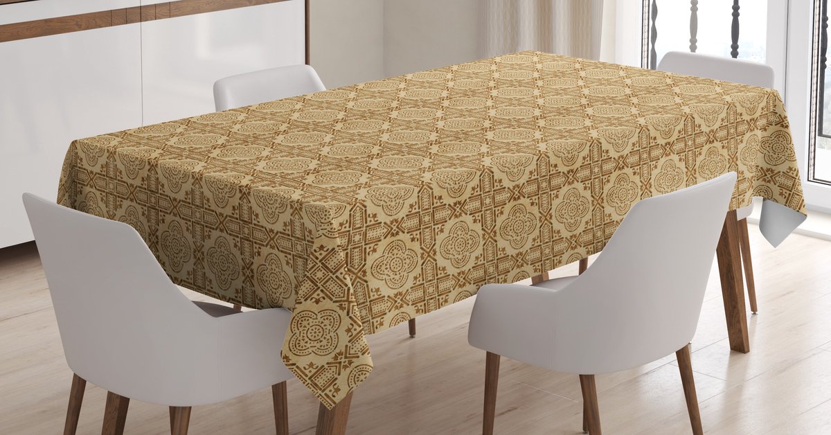 ABAKUHAUS – Klavertjevier Tafelkleed 140 x 170 cm – karamelbeige – Wasbaar
