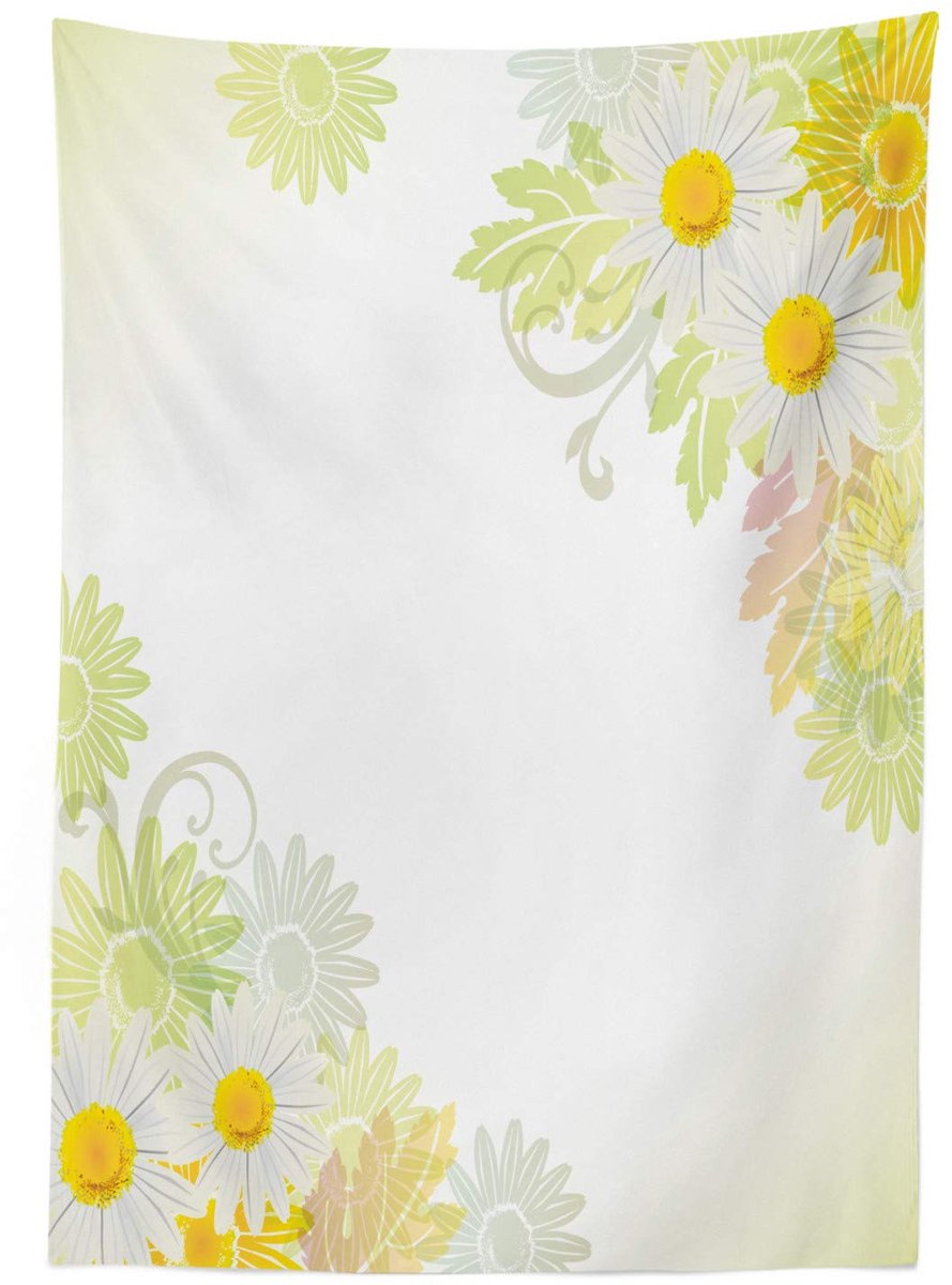 ABAKUHAUS Tafelkleed Bloem – Satijn 140x170 cm – Geel/Wit