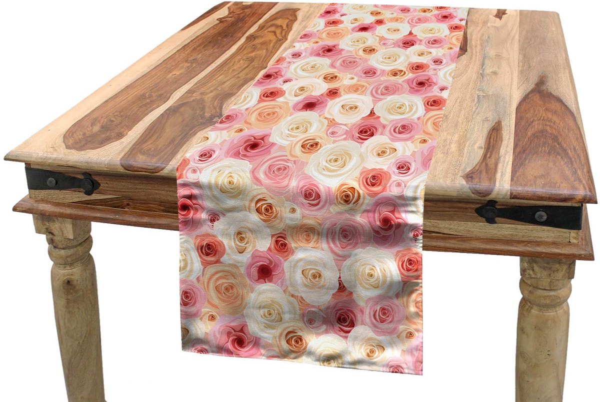 ABAKUHAUS Roze tafelloper – romantische pastelbloemen, 40x225 cm