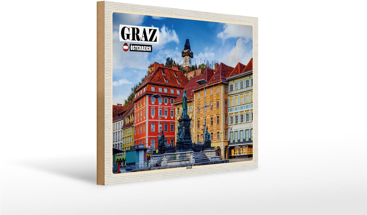 Femer Holzschild Reise Graz Österreich Altstadt Architektur 40x30cm