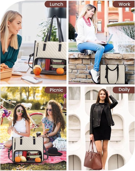 Lunch Tas, 2-in-1 Lunch Tas Handtas Combinatie, 15,6-inch Handtas Met Geïsoleerde Lunch Kamer, Lunch Tas, Vrouwen Koeltas, School Kantoor Isolatie Tas (rood) van Lovevook — afbeelding 4