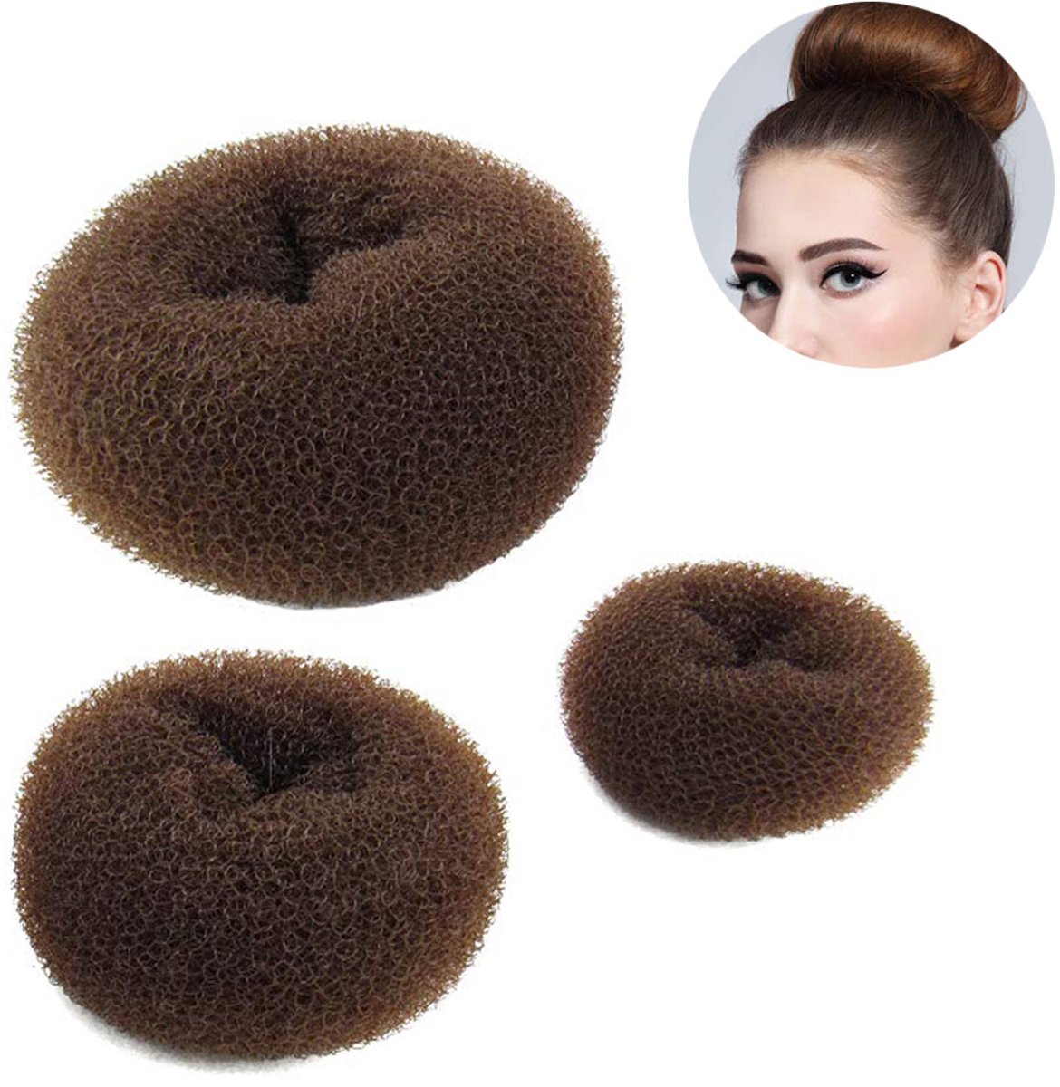 Gigicial Haardonut - Donutknot - Lichtgewicht En Duurzaam Mesh Materiaal Voor Snelle Knot Vorming - 3 Stuks - Geschikt Voor Lang Of Kort Haar Bruin