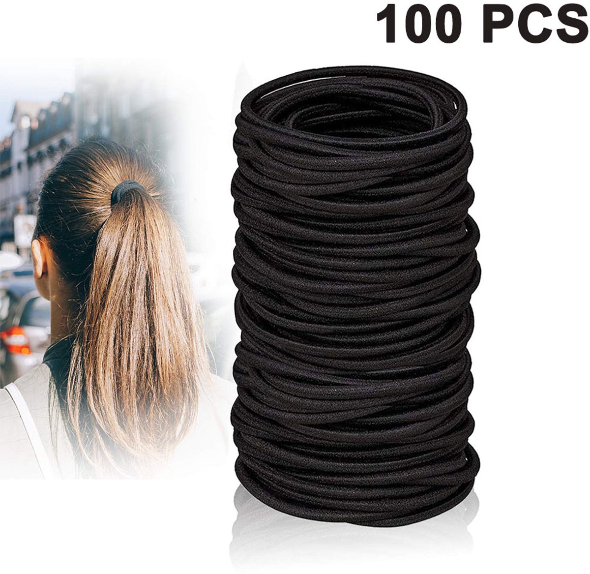 Gigicial Haarelastiekjes - Elastische Haarelastiekjes - Hoge Kwaliteit & Veilig Gebruik - 100 - Voor Dik/krullend Haar + Zwart