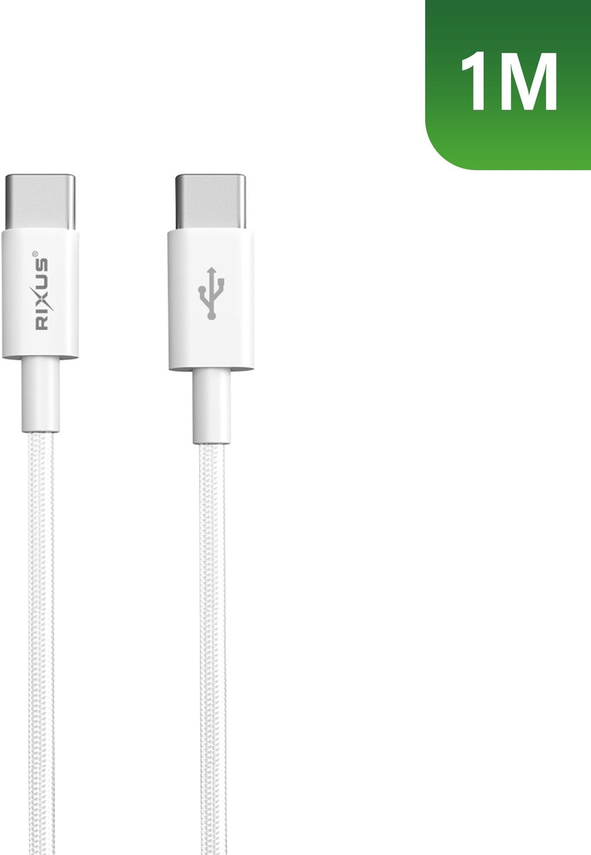 Rixus RXUC15C USB-C to USB-C Nylon Braided Cable 1m White