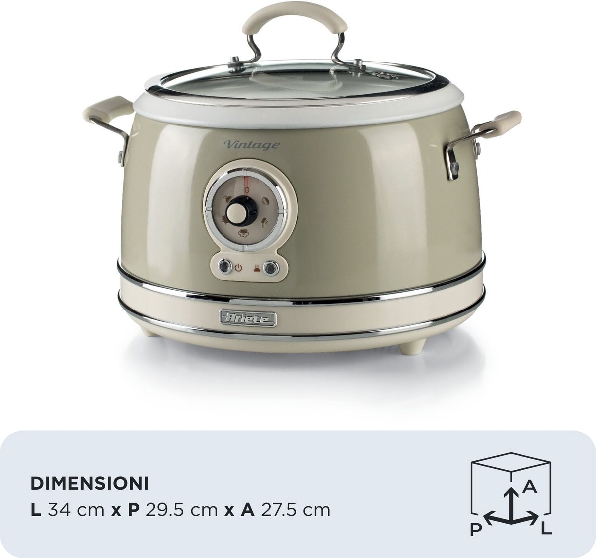 Ariete 2904/03 - Vintage Slowcooker - XL Rijstkoker - 3.5 Liter inhoud - 700 Watt - warmhoudfunctie - Beige – foto 8