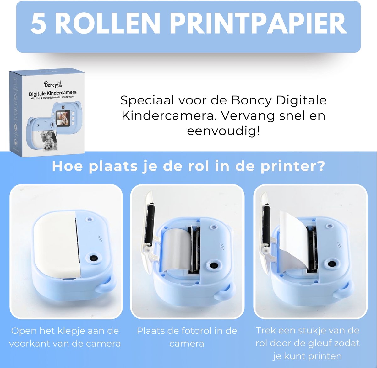 Boncy® 5-pack Rollen Printerrollen voor Digitale Kindercamera met Foto Printer - Instant Print Kinder Camera - Fototoestel voor Kinderen Jongens & Meisjes - Digitaal Kindercamera's Speelgoed - Fotoprinter Speelgoedcamera Pocket Roze – foto 2